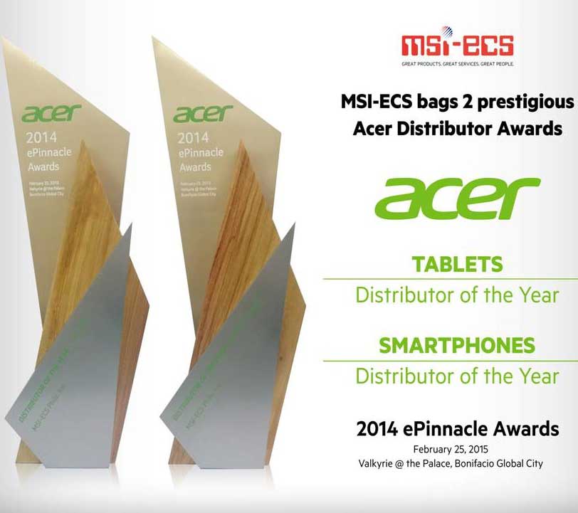 荣膺ACER“年度平板电脑最佳分销商”、“年度智能手机最佳分销商”大奖